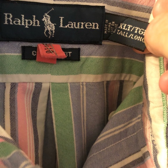 Ralph Lauren Classic Fit Pastel Striped Extra Large Tall Button Up Dress Shirt - Picture 2 of 6